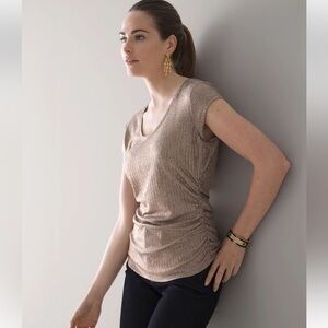 White House Black Market gold metallic cap sleeve top